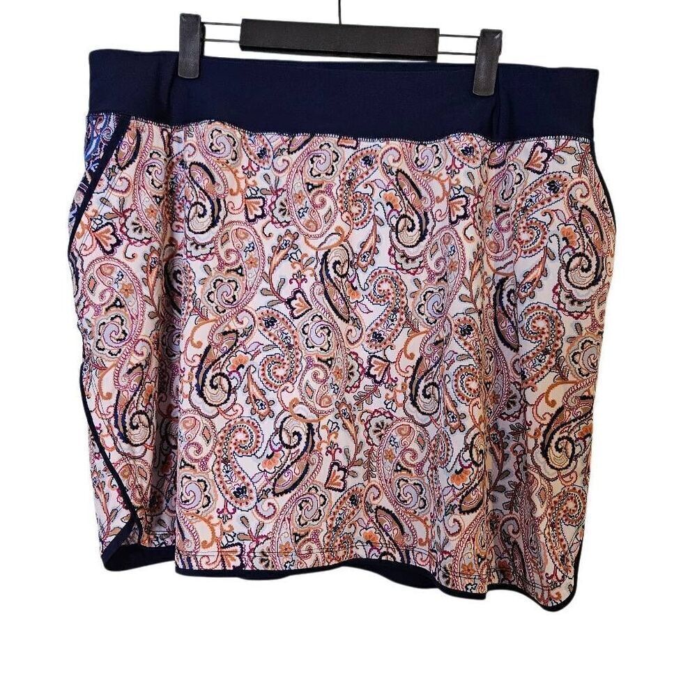 Lands End skort, navy & rust paisley print. Size 18W. # 830
